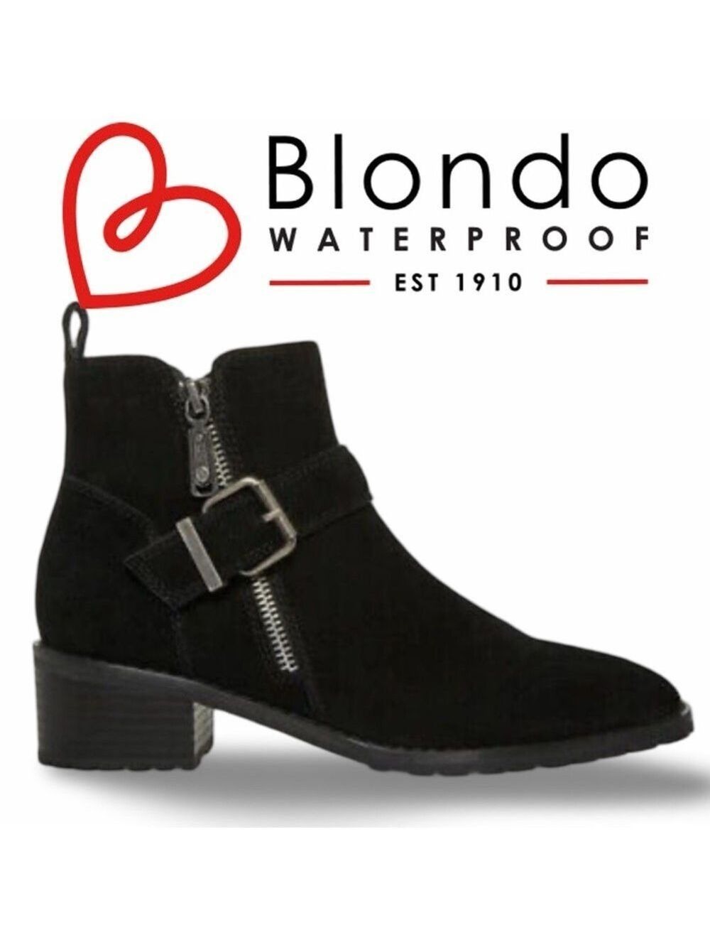 Blondo Sz 7 Susan Black Zip & Buckle Waterproof Suede Ankle Bootie NWOB $149
